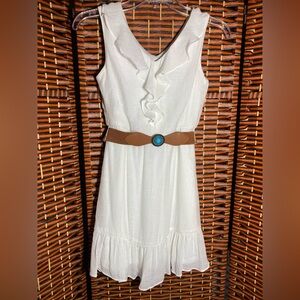 In.Girl White Ruffle V-Neck Dress w/ Belt Girls Size 10 Boho Easter Spring Dress